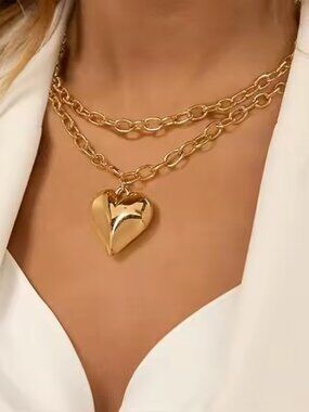 1Zara Solid Steel Heart or Ball & Chain Pendant Oval Link Necklace Women’s Men’s